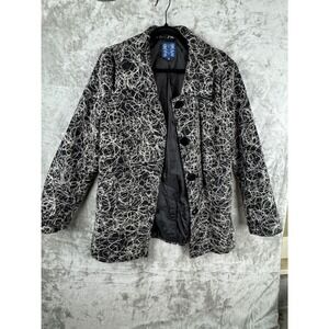 Ambition Black White Abstract Scribble Jacket Women's XL Y2K Style Button Front